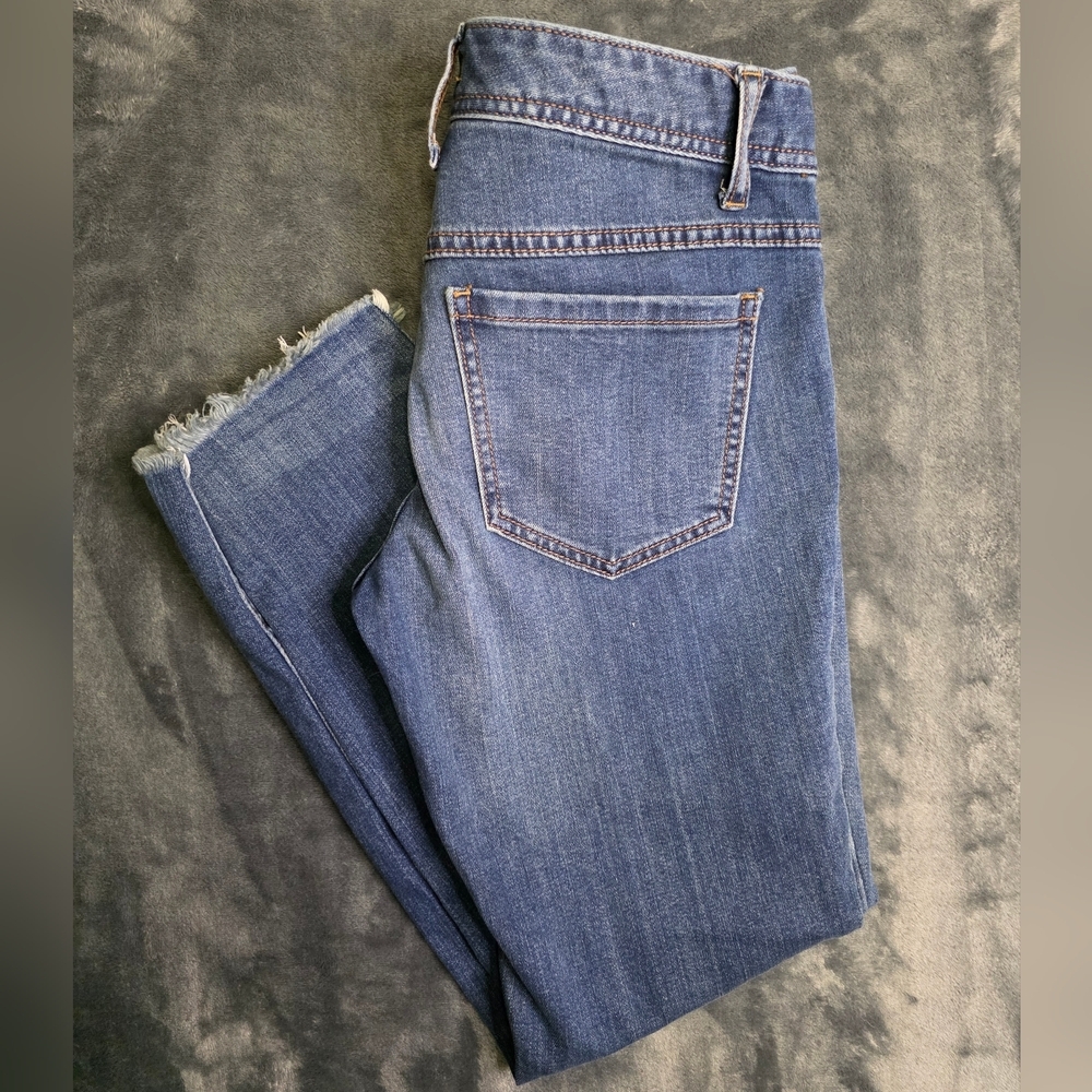 Free People Distressed Hem Blue Jeans